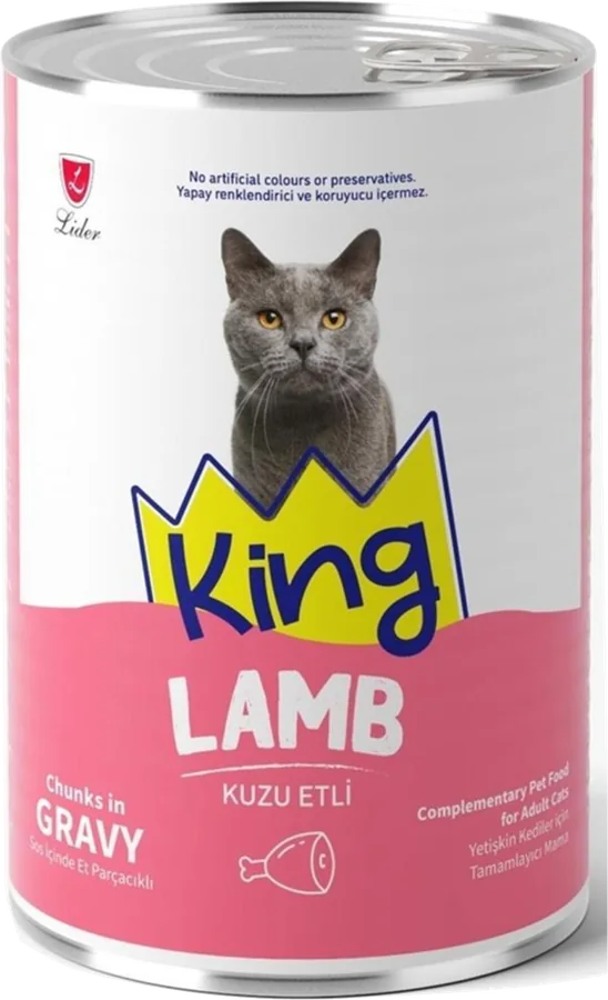 King Kuzu Etli Yetişkin Kedi Konservesi ambalajı