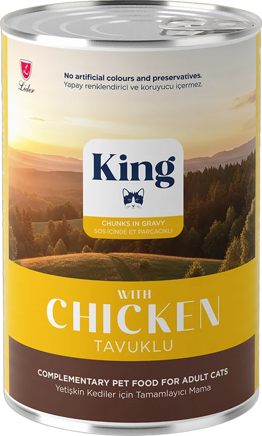 King Tavuklu Yetişkin Kedi Konservesi ambalajı